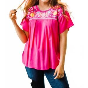 NEW LAYERZ CLOTHING embroidered fiesta top in pink
